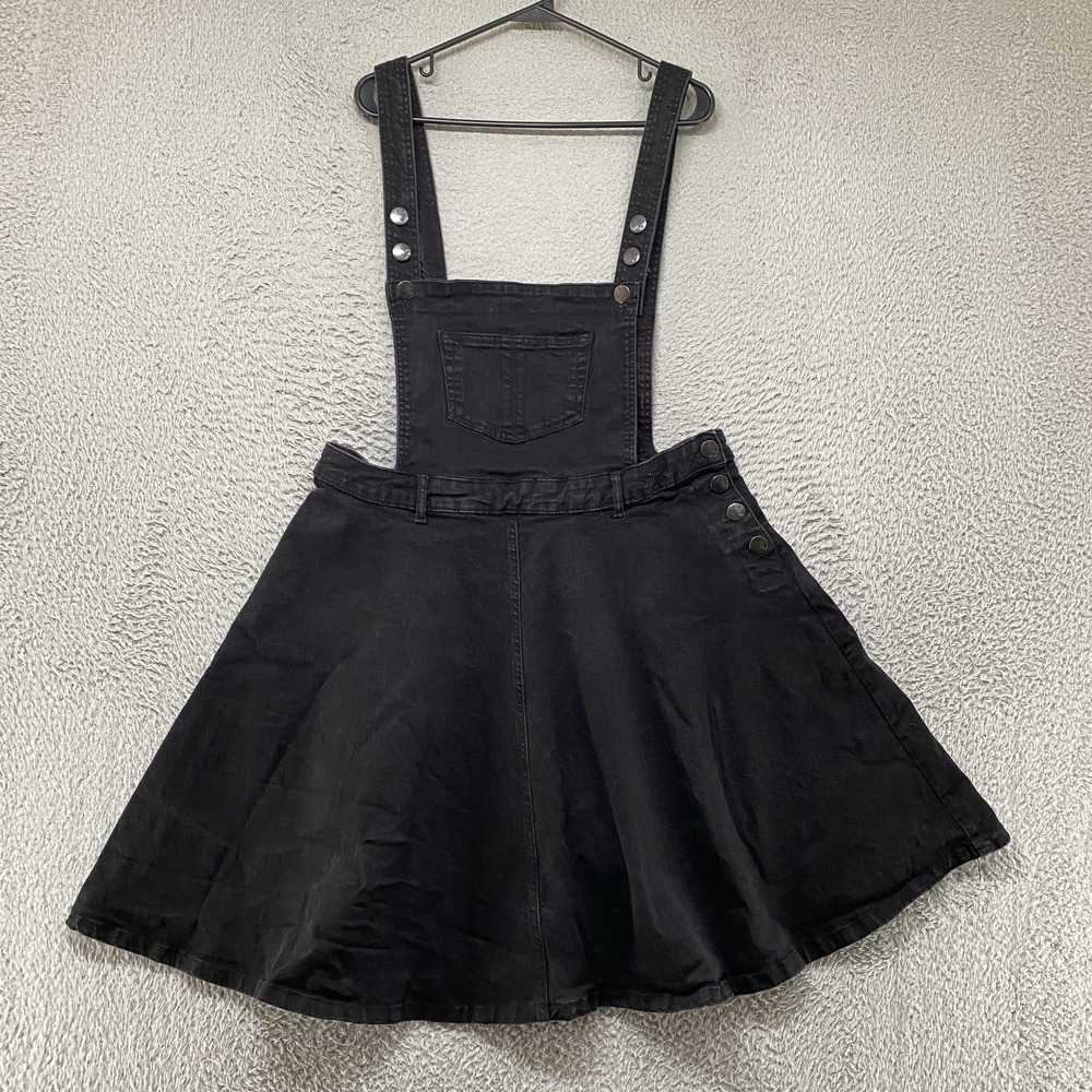 Hell Bunny Overall Dress Womens 2XL Black Denim Pinafore Fit Flare Skater